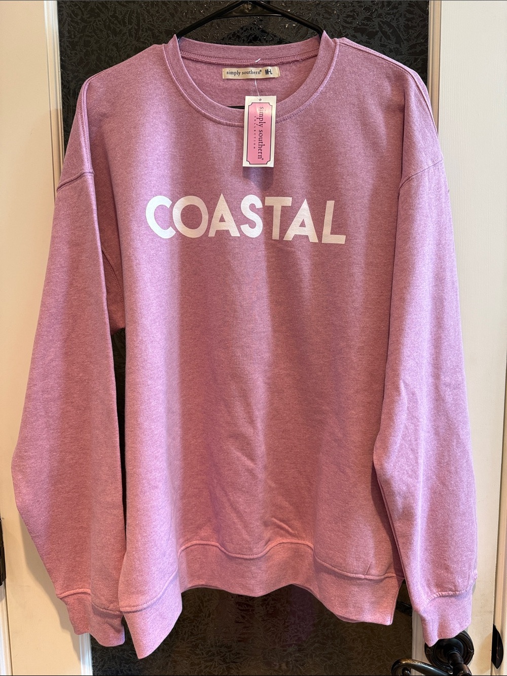 Simply Southern Heathered Pink 'COASTAL' Crewneck Sweatshirt Sz M-L